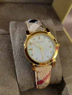 Burberry Diamond Nova Check Pearl Dial Ladies Watch 