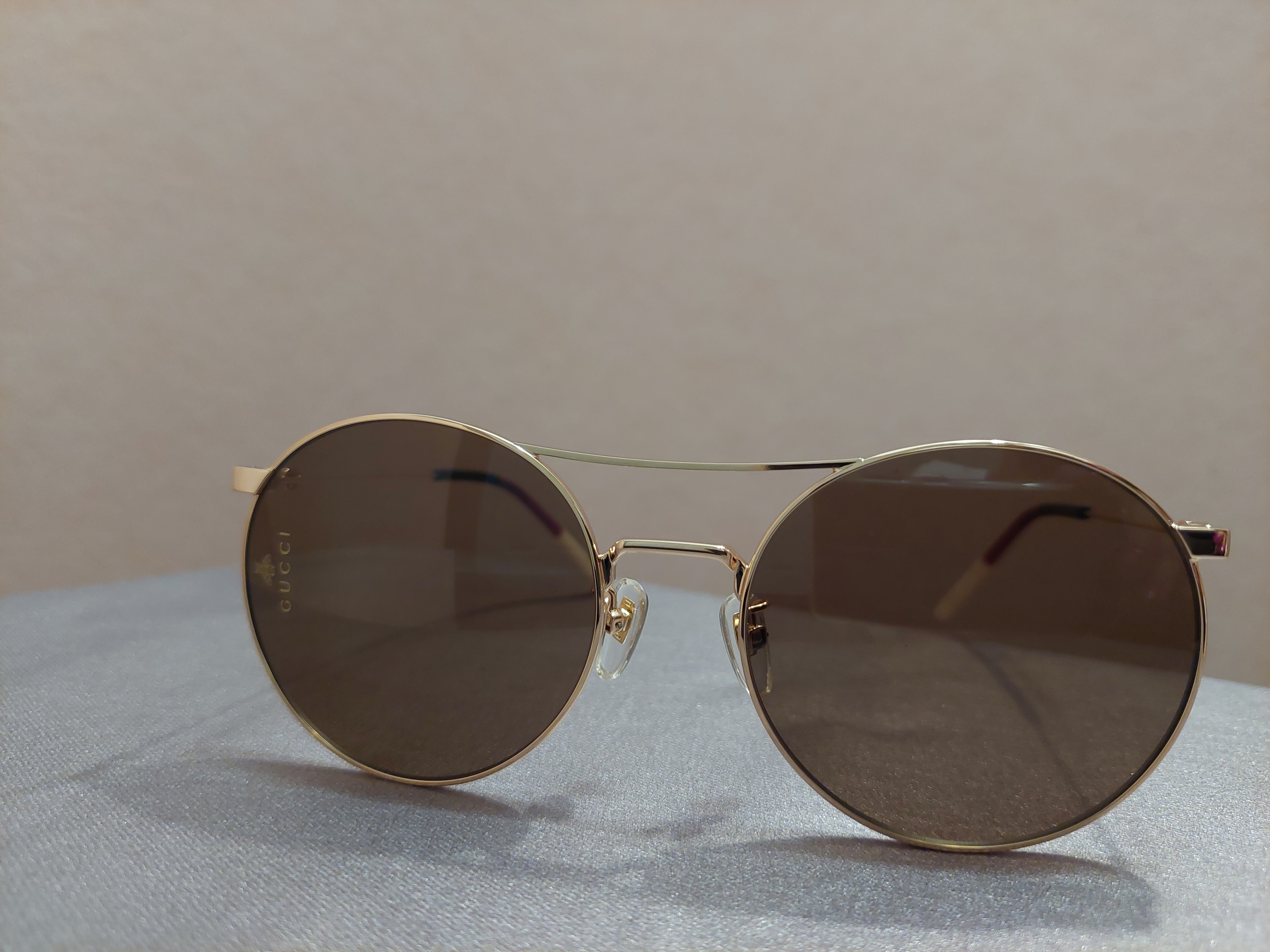 Gucci Gold & Brown Round Rim Sunglasses GG0680SK 003