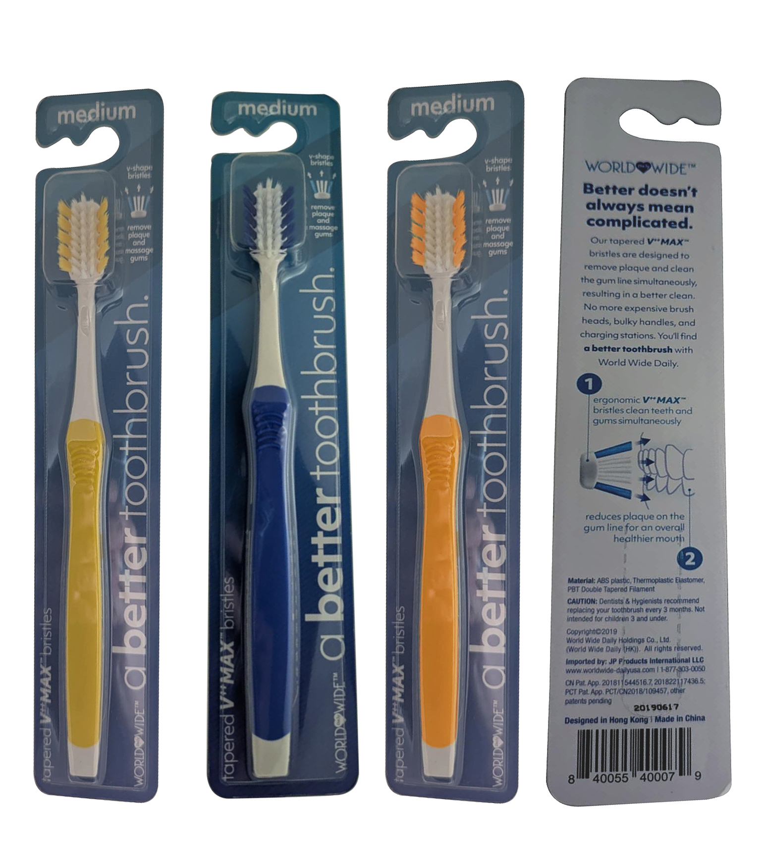 World Wide A Better Toothbrush Medium Tapered V ARC Bristles - Set of 6