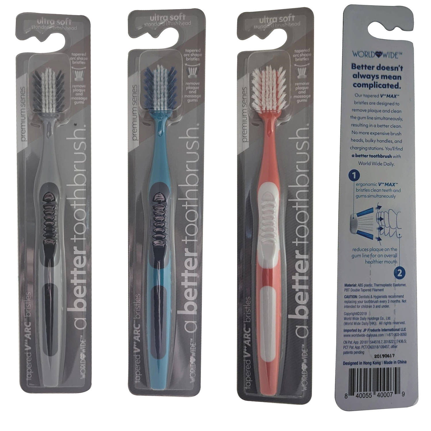 World Wide A Better Toothbrush Ultra Soft Tapered V ARC Bristles - Set of 6