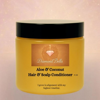 Aloe & Coconut Hair & Scalp Conditioner 4 oz, made in USA for all hair types (set of 2)