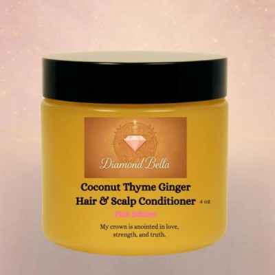 Coconut Thyme Ginger Hair & Scalp Conditioner 4 oz, Pink Edition made in USA for all hair types  (Set of 2)